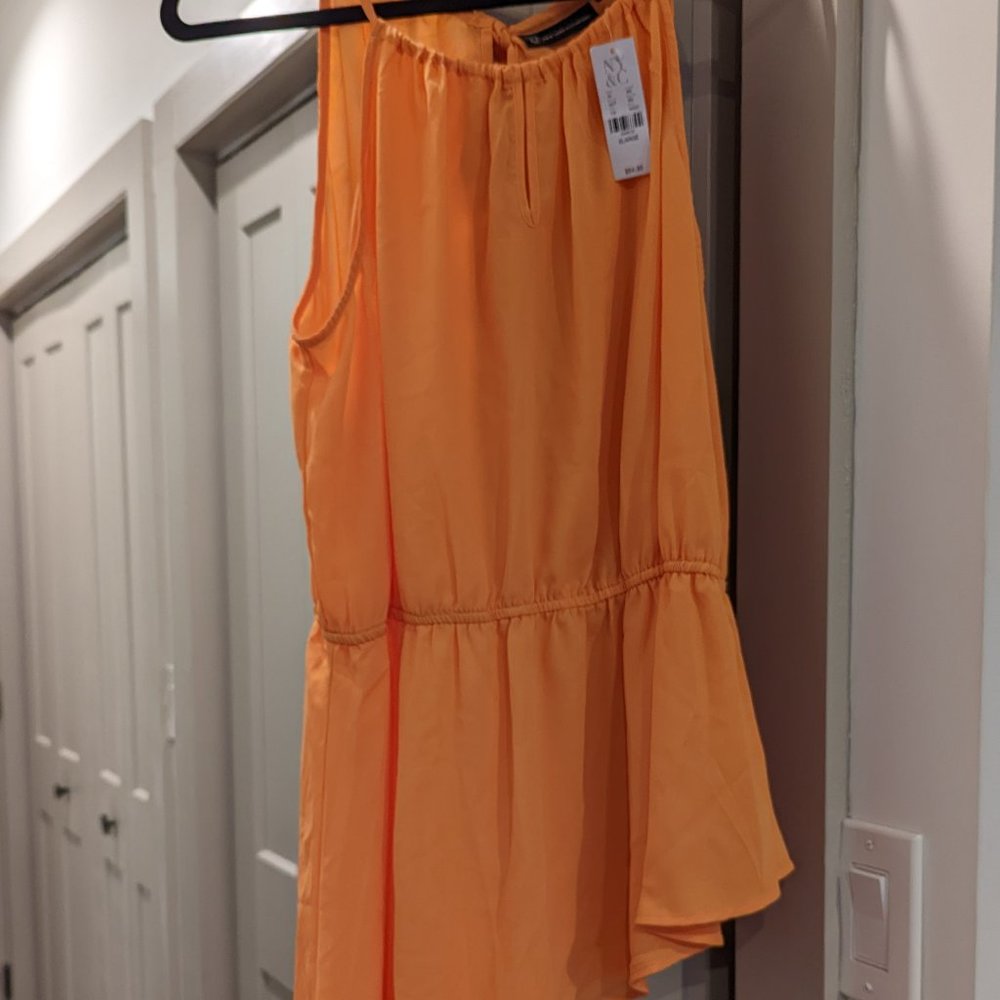 New York & Co - Asymmetrical Tangerine Tie-Neck Peplum Tank Top
